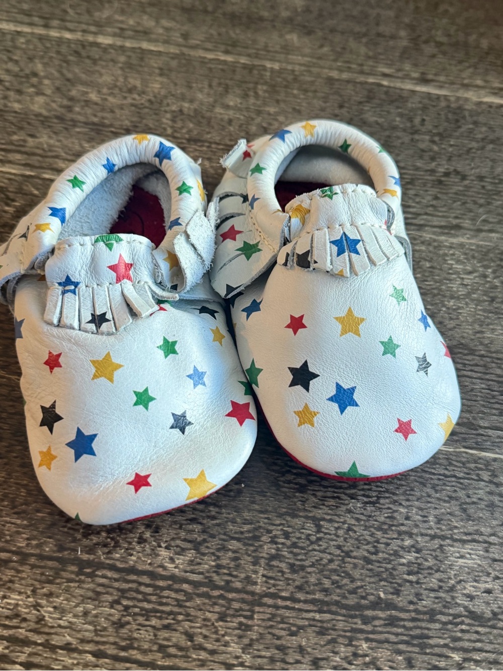 Freshly Picked Baby Star-Print White Leather Moccasins - Multicolor Size 5